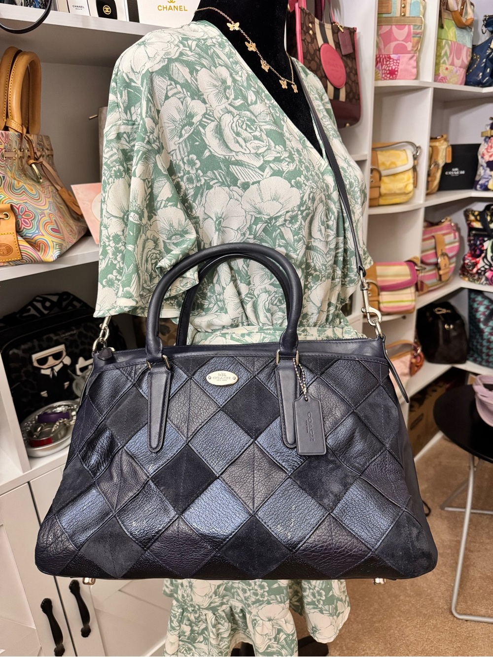 Coach Blue and Black Patchwork Morgan Satchel